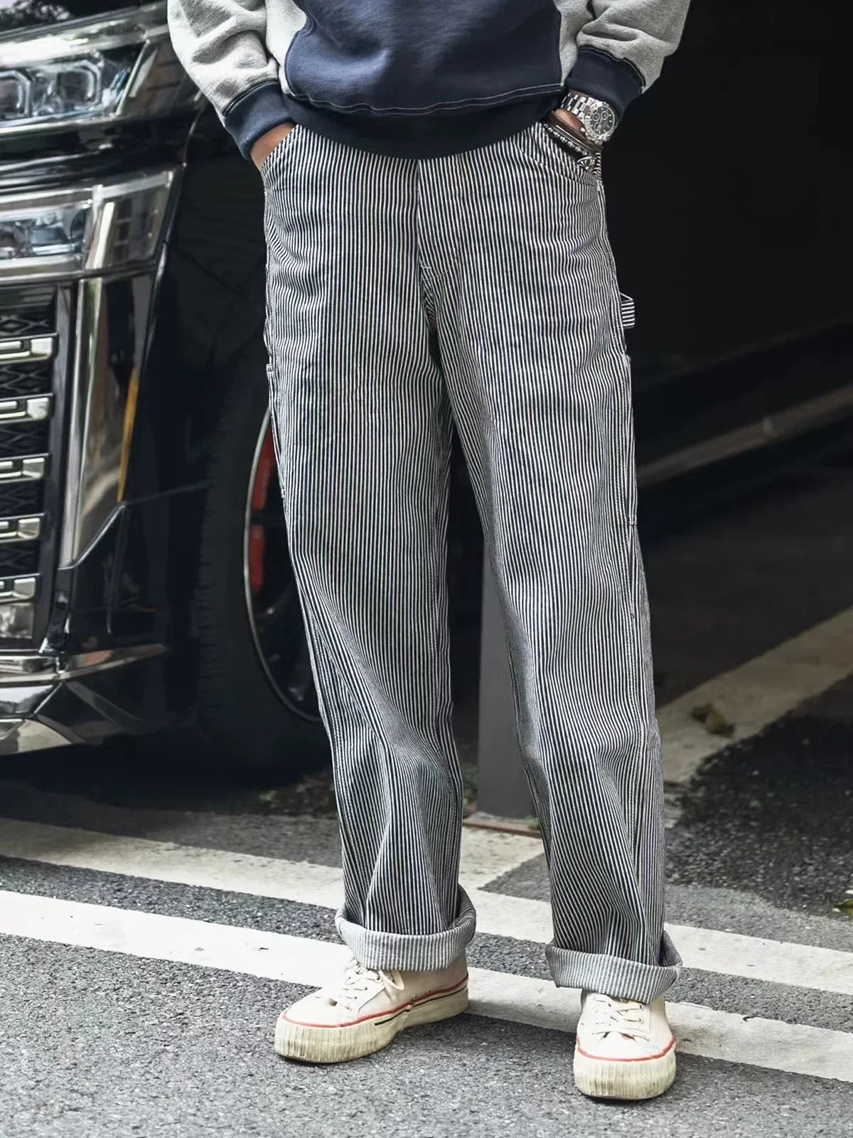Denim & Hickory Stripe Carpenter Pants - Straight Leg