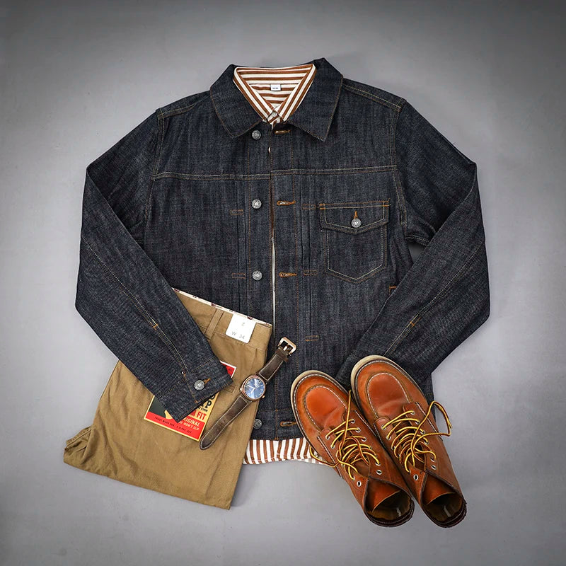 Raw Selvedge Denim Jacket - Japanese Vintage 100% Cotton Workwear Coat | Heavyweight Unwashed