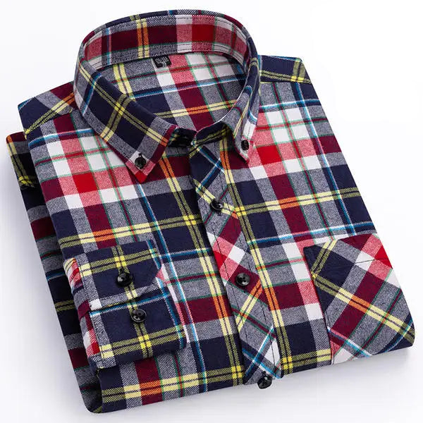 Men's Thick Flannel Plaid Shirts - Pure Cotton