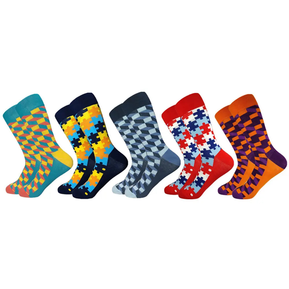 5 Pairs Colorful Pattern Novelty Men's Cotton Dress Socks