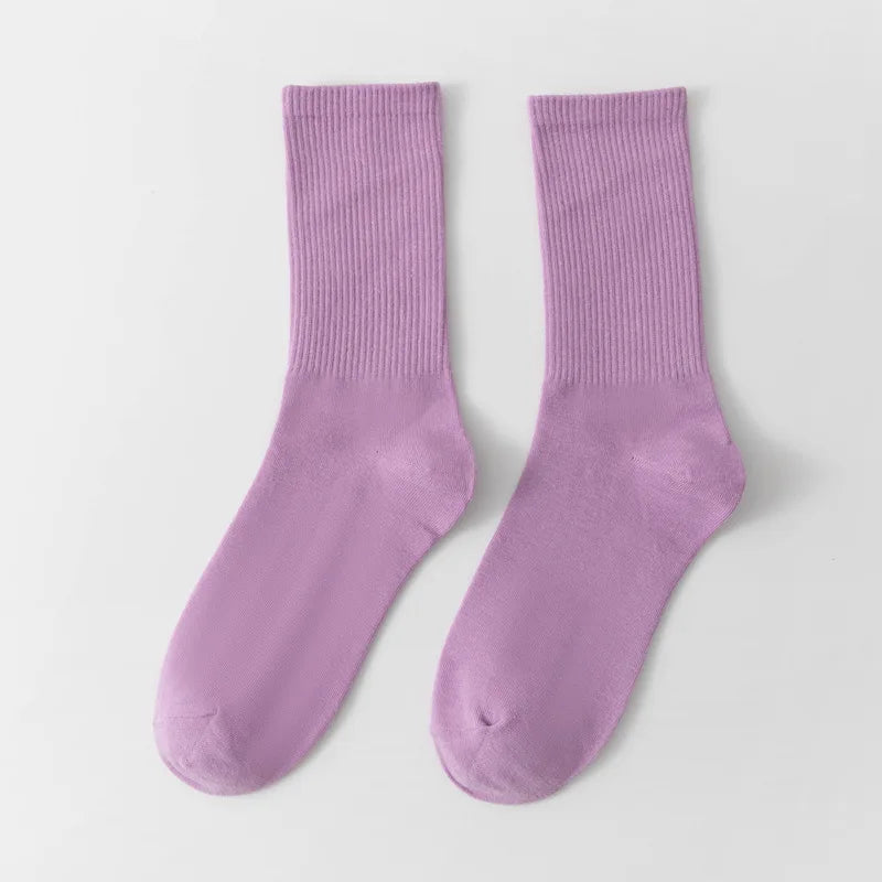 1 Pair Unisex Solid Color Breathable Cotton Socks