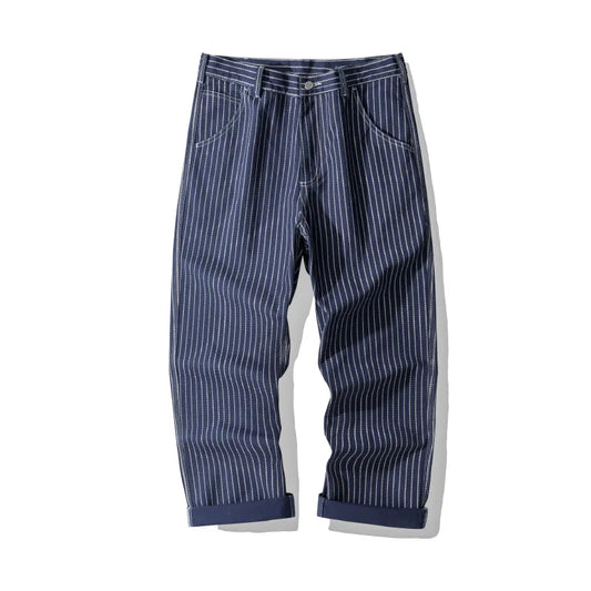 100% Cotton Striped Wabash Denim Railway Worker Pants