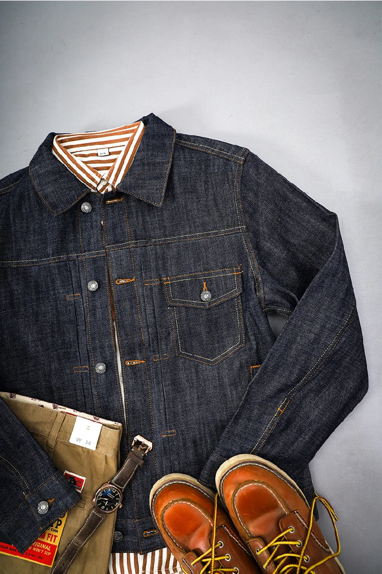 Raw Selvedge Denim Jacket - Japanese Vintage 100% Cotton Workwear Coat | Heavyweight Unwashed