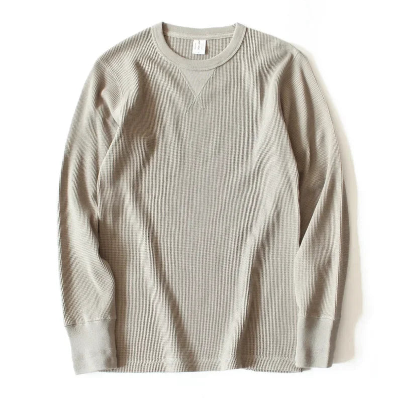Heavyweight Waffle Knit Long Sleeve Long John Style Cotton Jumper Shirt