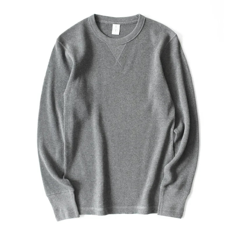 Heavyweight Waffle Knit Long Sleeve Long John Style Cotton Jumper Shirt