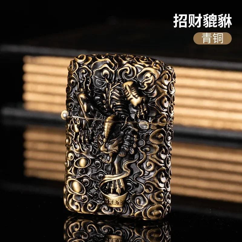 Vintage 3D Metal Relief Open Flame Lighter