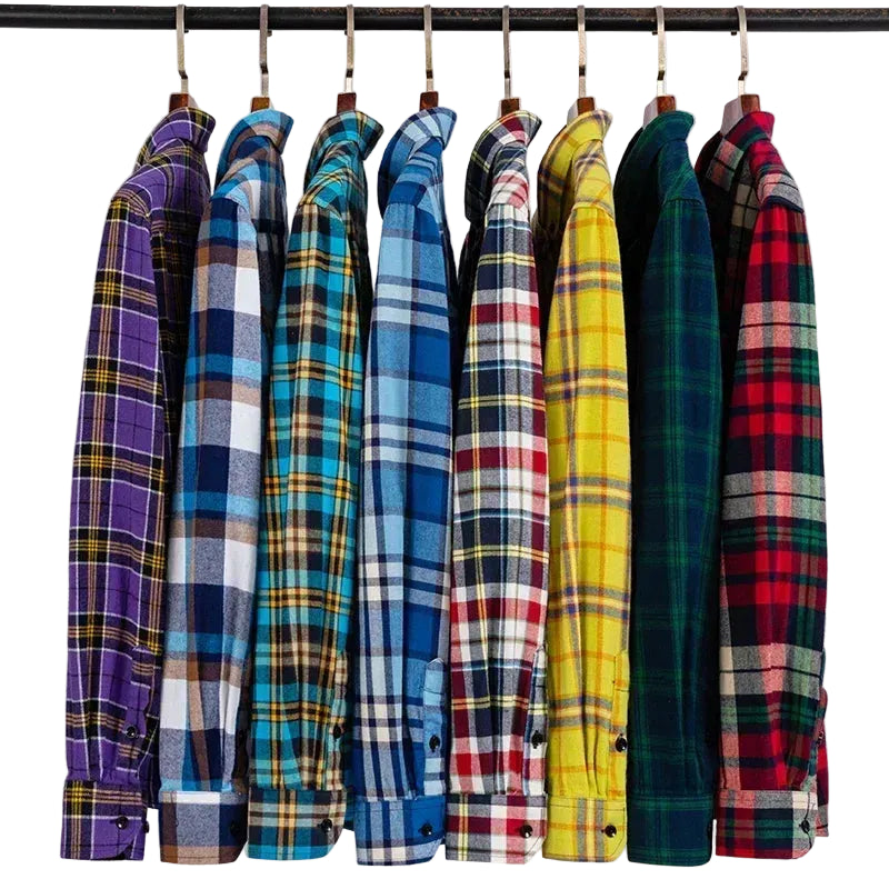 Men's Thick Flannel Plaid Shirts - Pure Cotton