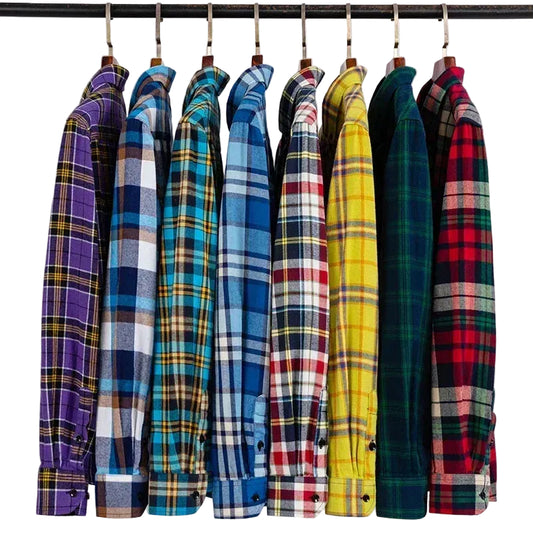 Men's Thick Flannel Plaid Shirts - Pure Cotton