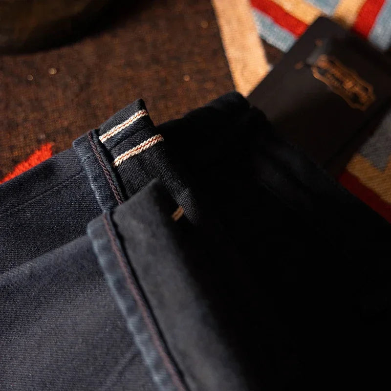 Blue-Black Slim Straight Fit 14oz Indigo Selvedge Denim Jeans