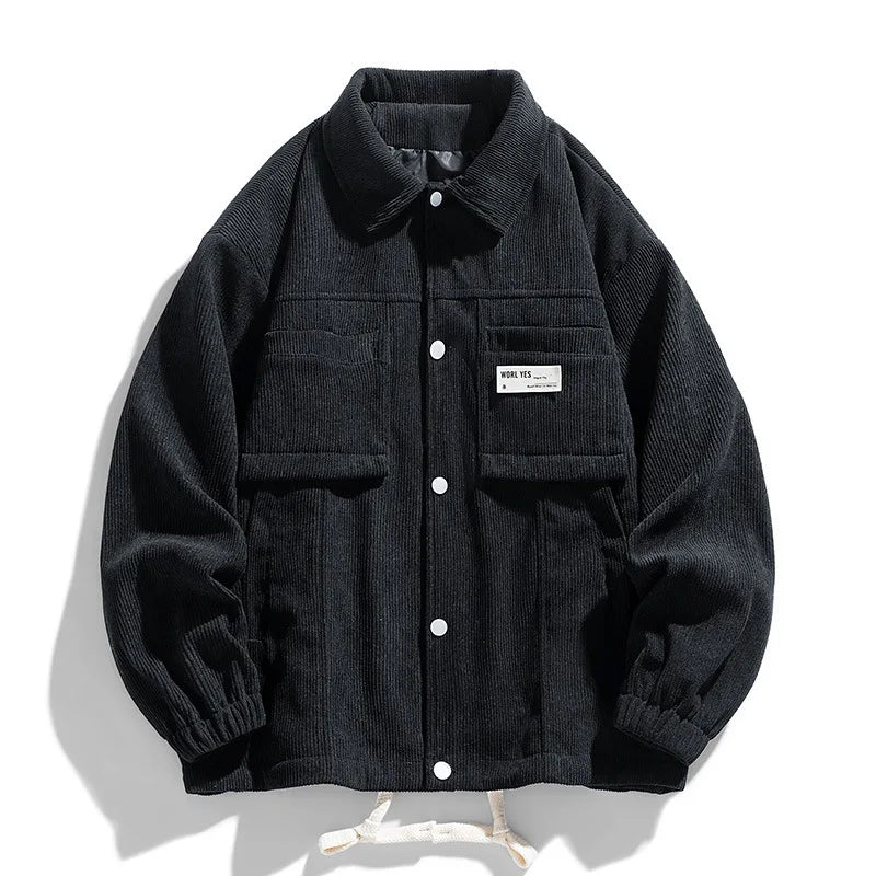Men Corduroy Cargo Jacket With Multiple Pockets Casual Coat