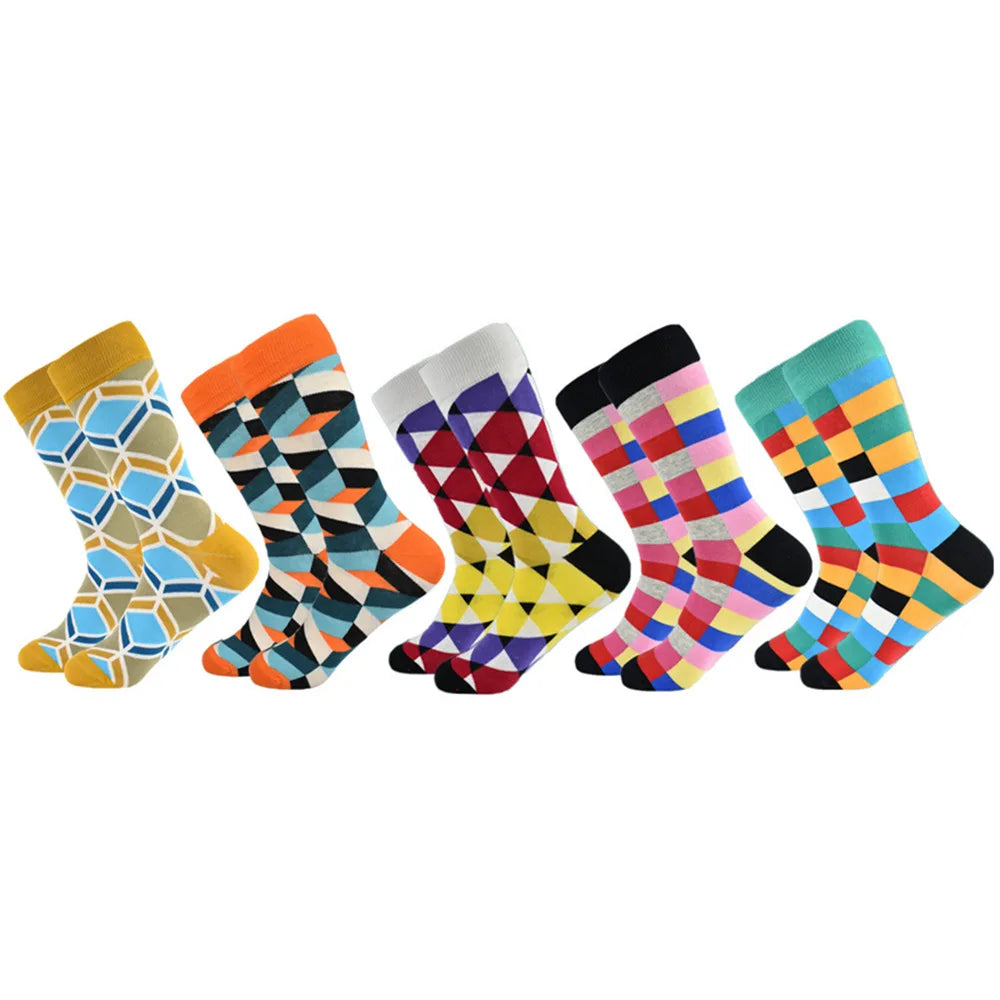 5 Pairs Colorful Pattern Novelty Men's Cotton Dress Socks