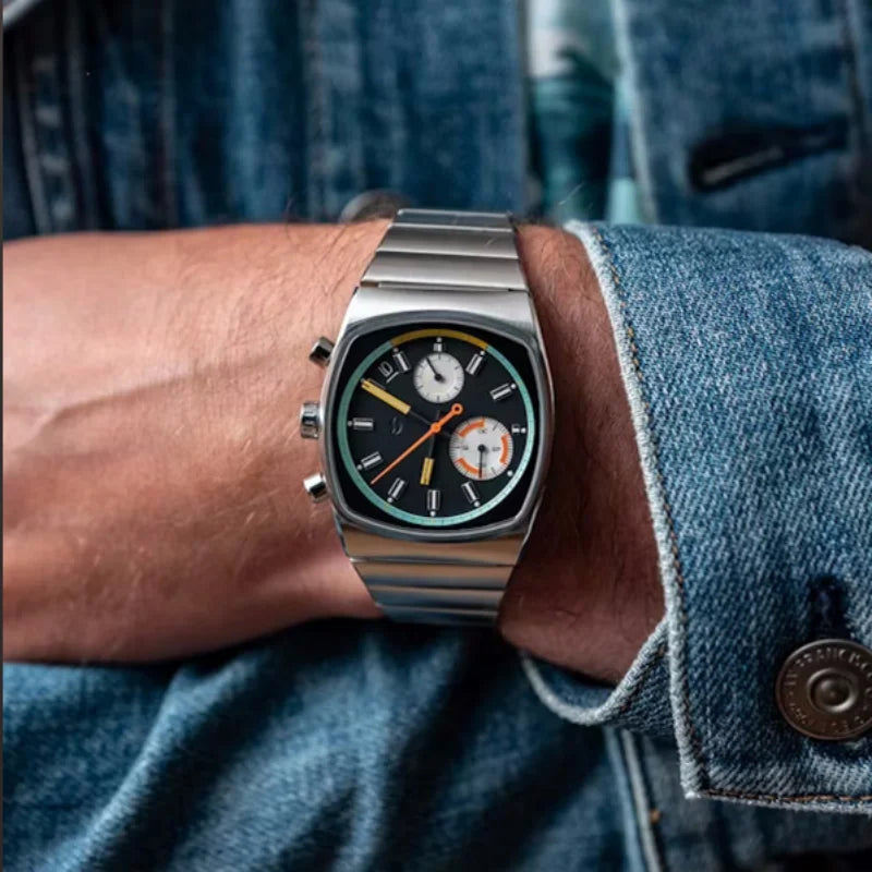 Square Sports Watch For Men Stainless Steel Strap Quartz Movement