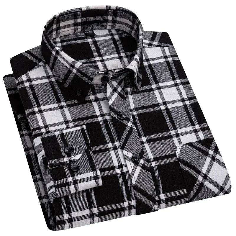 Men's Thick Flannel Plaid Shirts - Pure Cotton