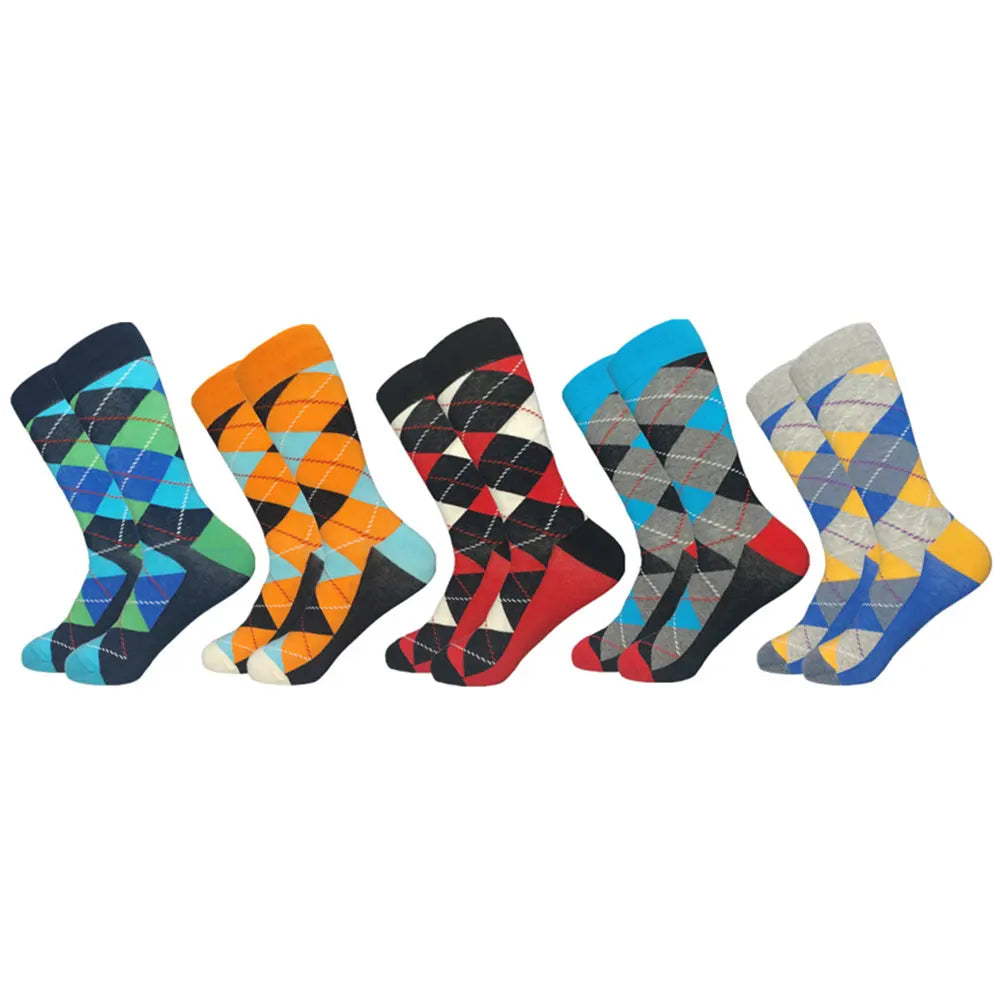 5 Pairs Colorful Pattern Novelty Men's Cotton Dress Socks