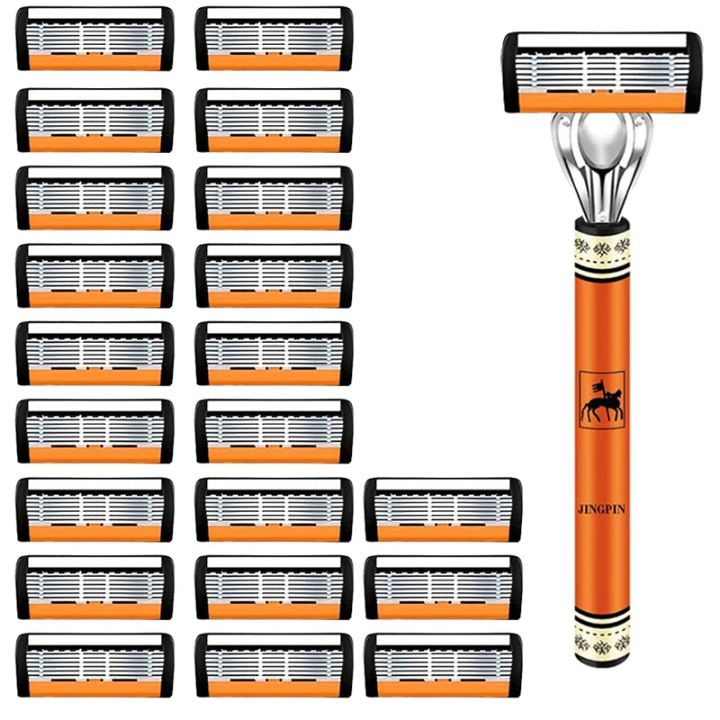 6 Layer Safety Razor Set For Men Stainless Steel Changeable Head Razor