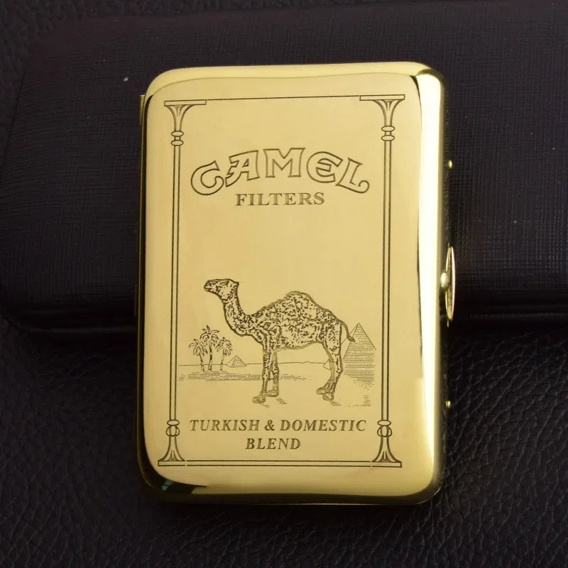 Retro Brass Carved Cigarette Case Holds 16 Cigarettes Gold Tone