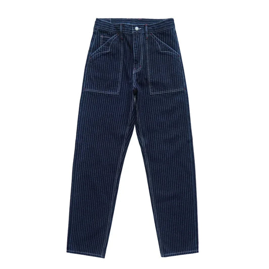 Men's Vintage Indigo Wabash Jeans Striped Selvedge Workwear Jeans - Men