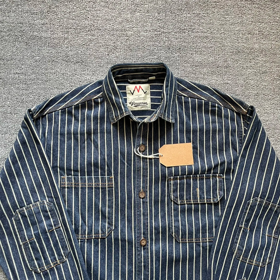 American Vintage Heavyweight Wabash Denim Cargo Striped Shirt for Men