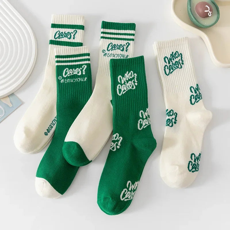 Green Japanese Cotton Mid Tube Socks