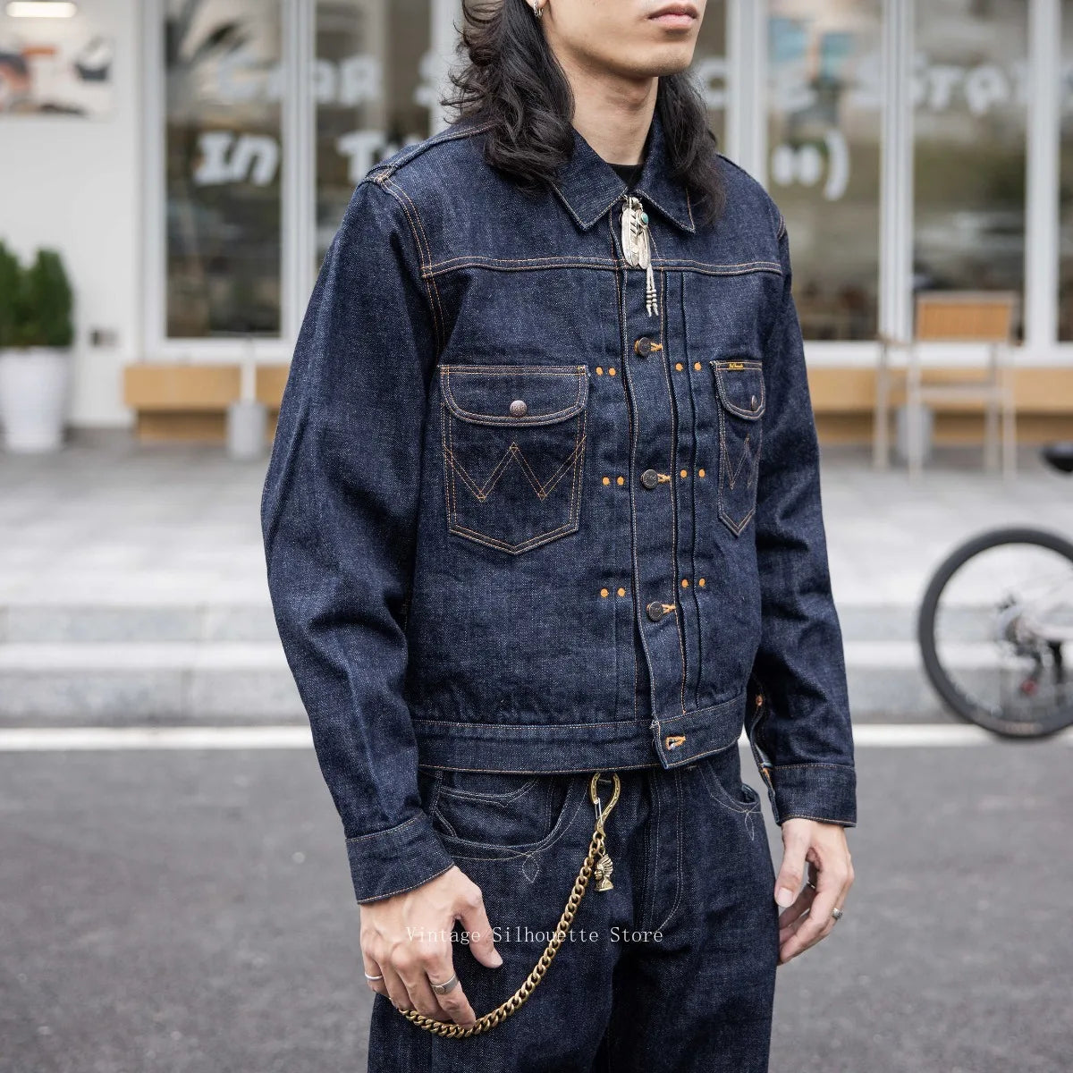 11MJ Jean Jacket Rugged Vintage Aesthetic 18oz Selvedge Denim Men's Jacket Onewash