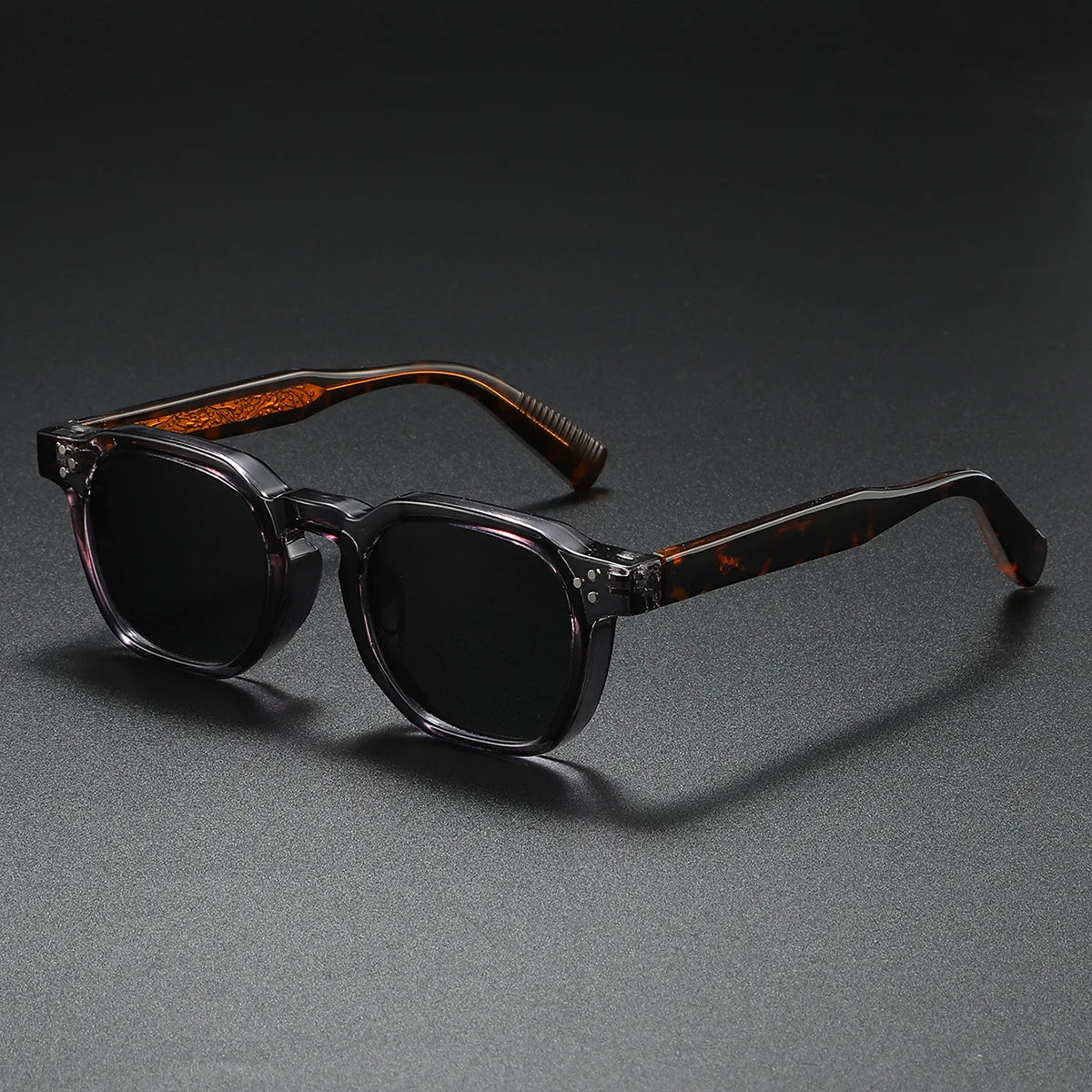 Unisex Polarized Metal Core Square Sunglasses with Rivets