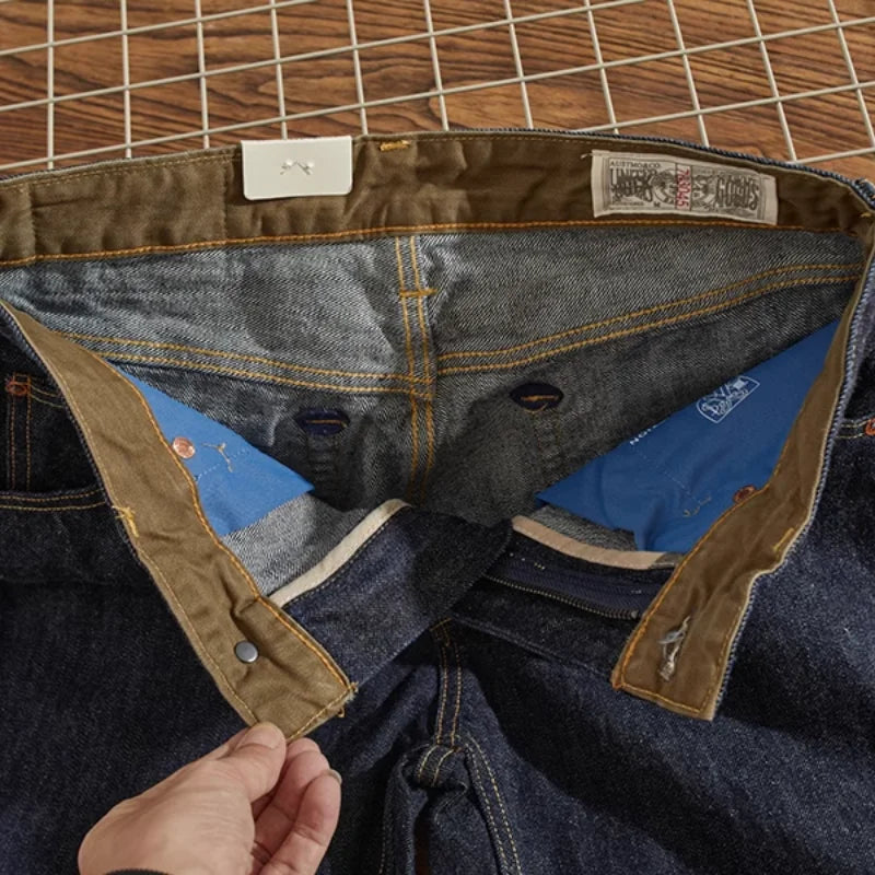 Raw Selvedge Denim Jeans - Japanese Retro High-End Straight Leg