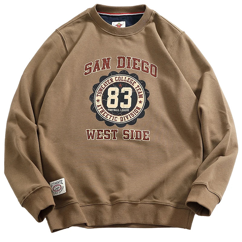 American Retro Long Sleeve O-neck Letter Printed Sweatshirts for Men