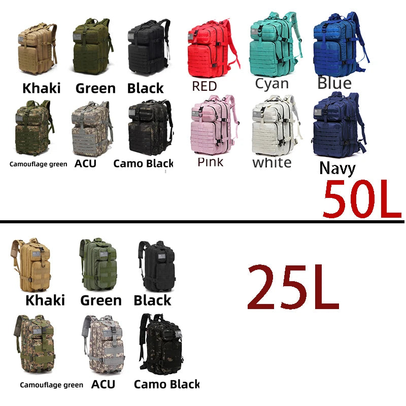 25L/50L Waterproof Nylon Backpack Laptop Ready