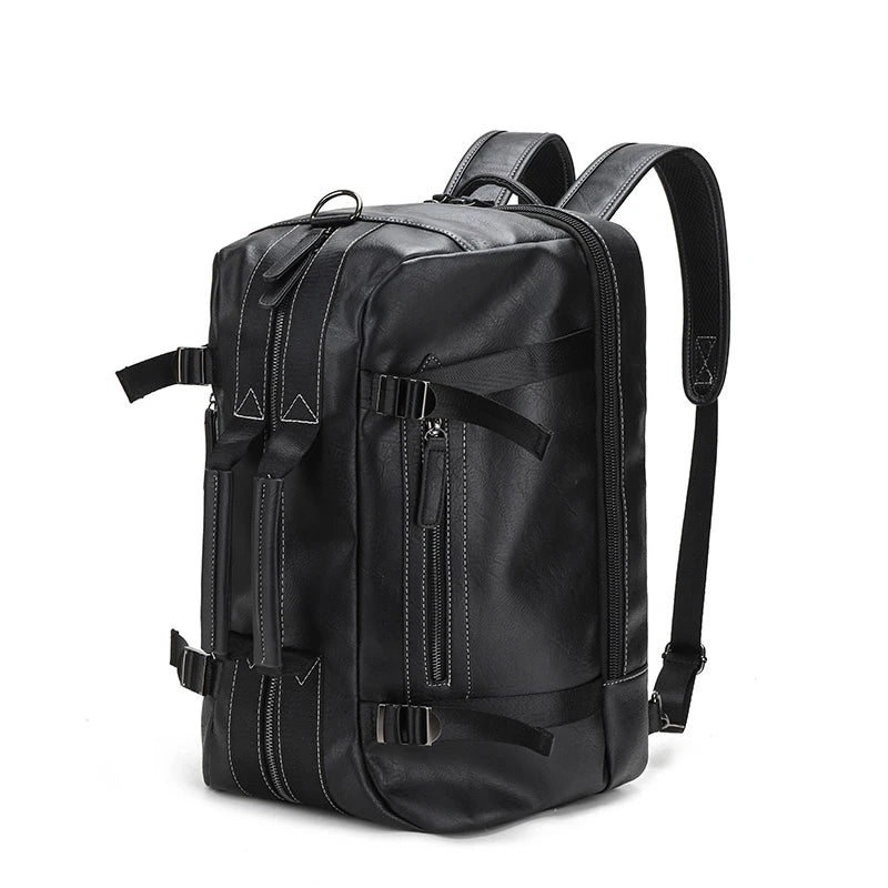 Solid Color Leather Backpack