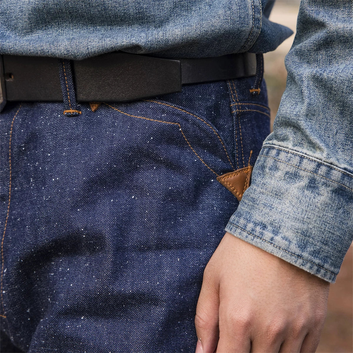 3-Pocket Leather Bound Overalls 14oz Neppy Denim Selvedge Jeans