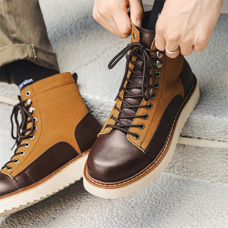 Men's Genuine Leather Ankle Boots | Outdoor Thick-Sole Casual Workwear