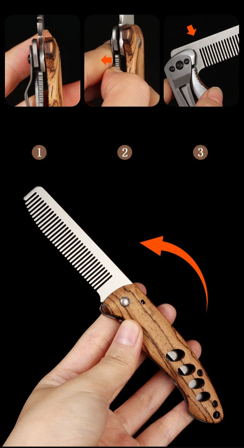 Solid Wood And Metal Folding Beard Comb