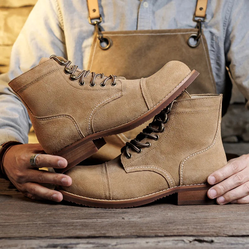 Reverse Velvet Vintage Cowhide Leather Cargo Boots