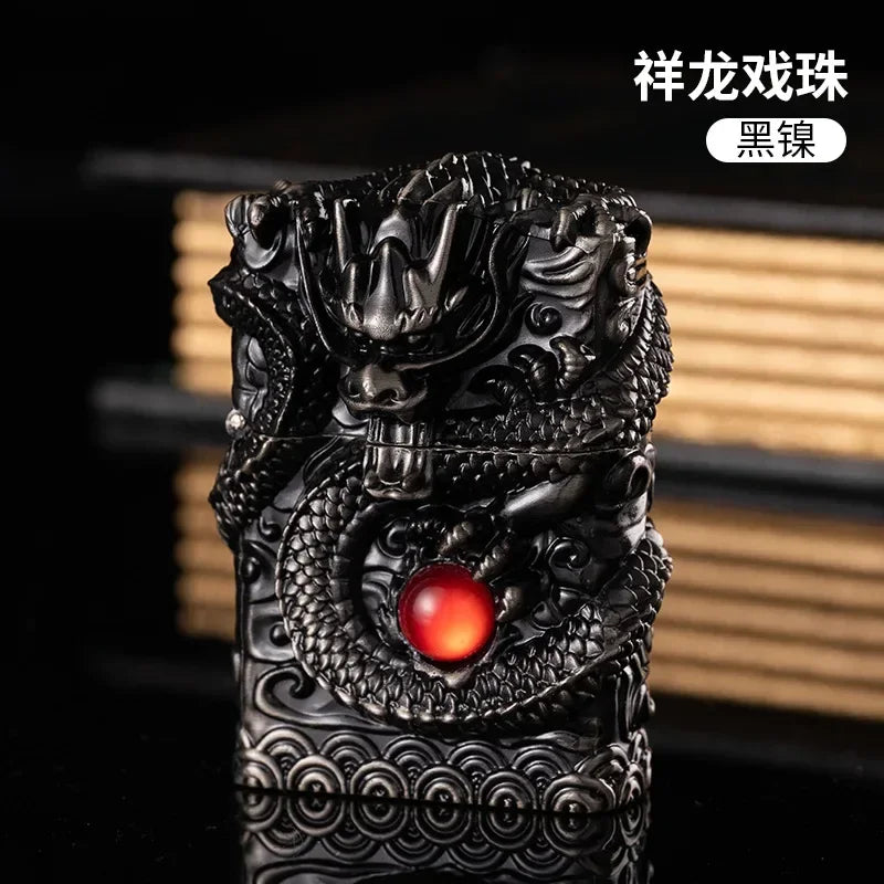 Vintage 3D Metal Relief Open Flame Lighter