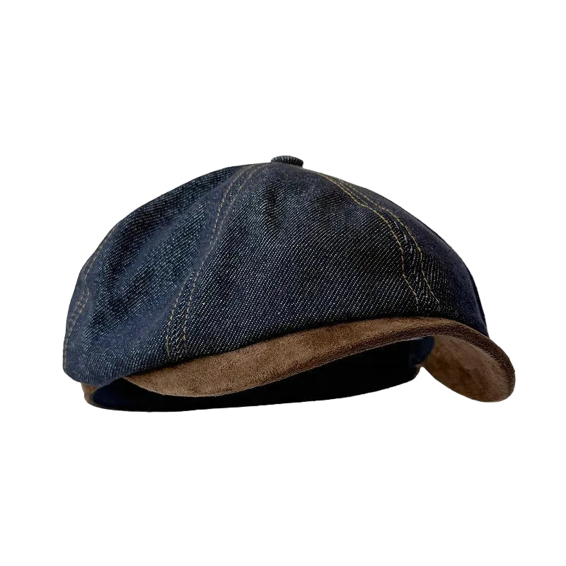 Washed Distressed Vintage Denim Patchwork Beret Painter Hat