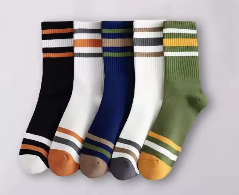 Men's Striped Mid Tube Socks - 5 Pairs
