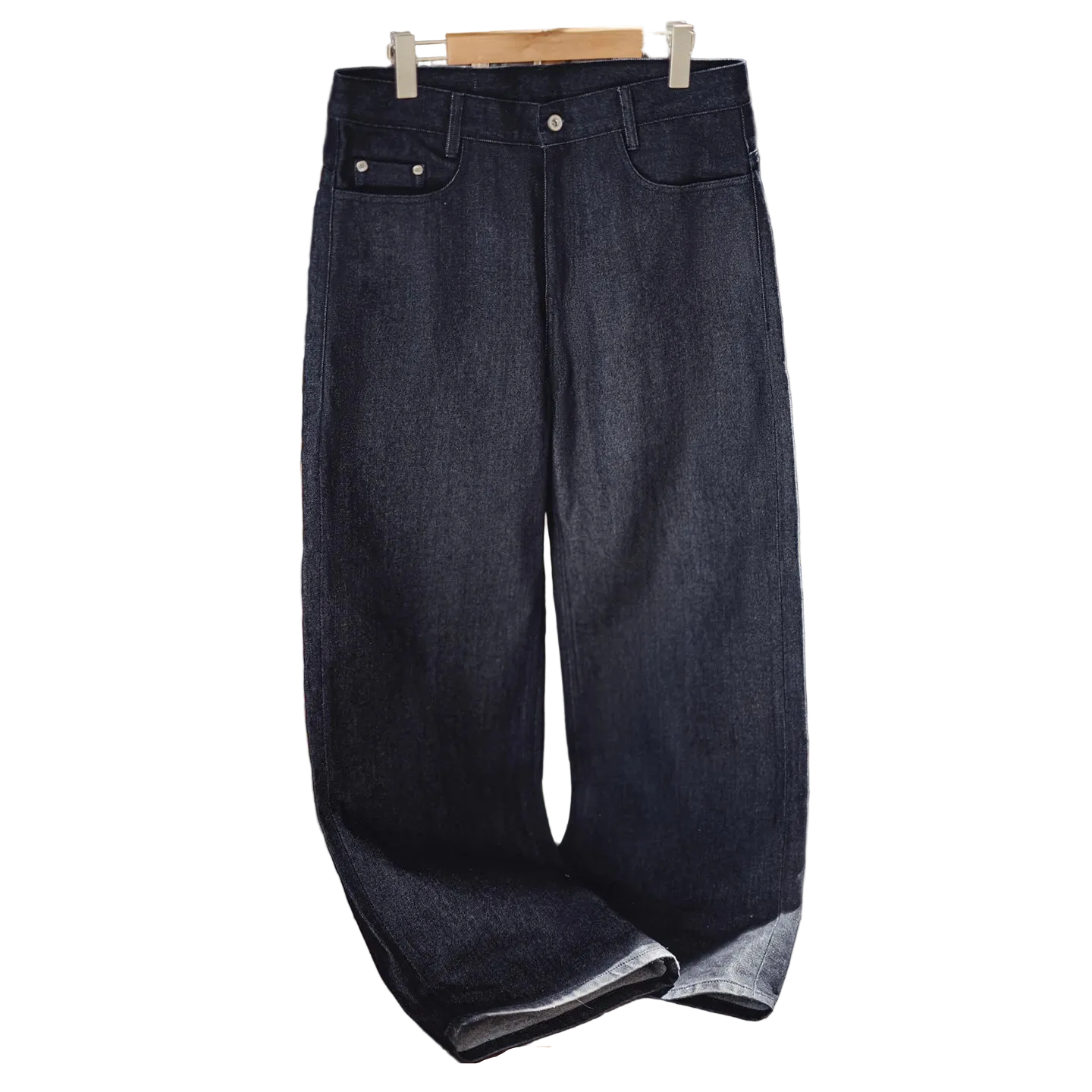 15.6oz Selvedge Raw Denim Jeans Heavyweight Blue Loose Fit Wide-Leg Jeans Zip Fly Cotton Trousers with Pockets