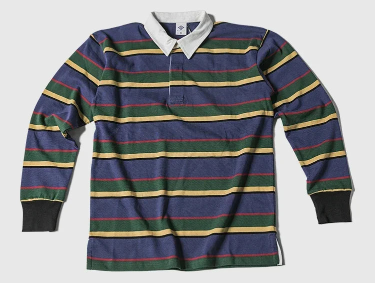 Ivy League Striped Long Sleeve Rugby Polo Shirt