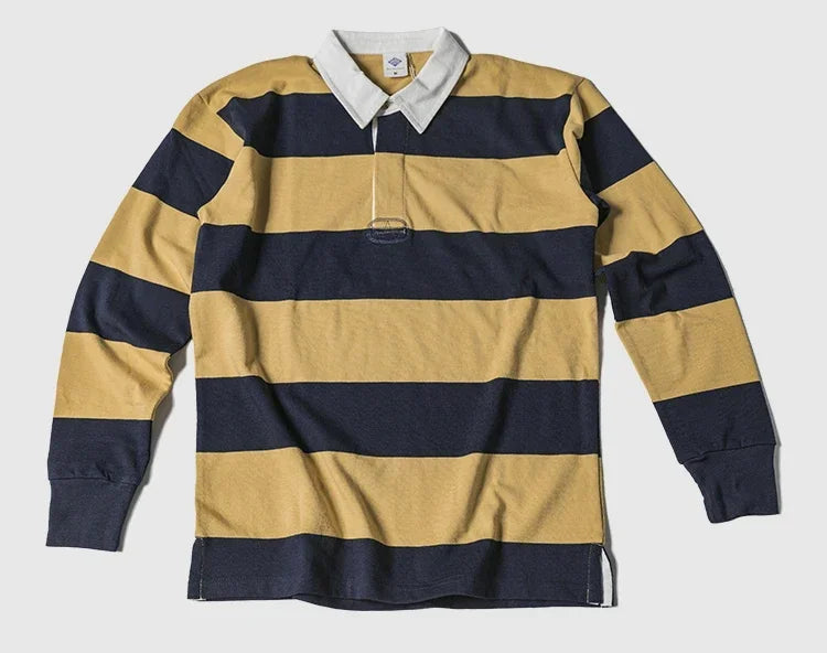 Ivy League Striped Long Sleeve Rugby Polo Shirt