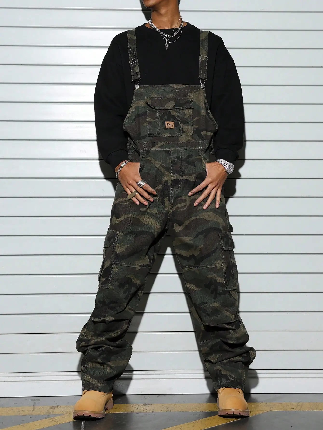 Men's Street Camo Bib Overalls - Multi Pocket Design