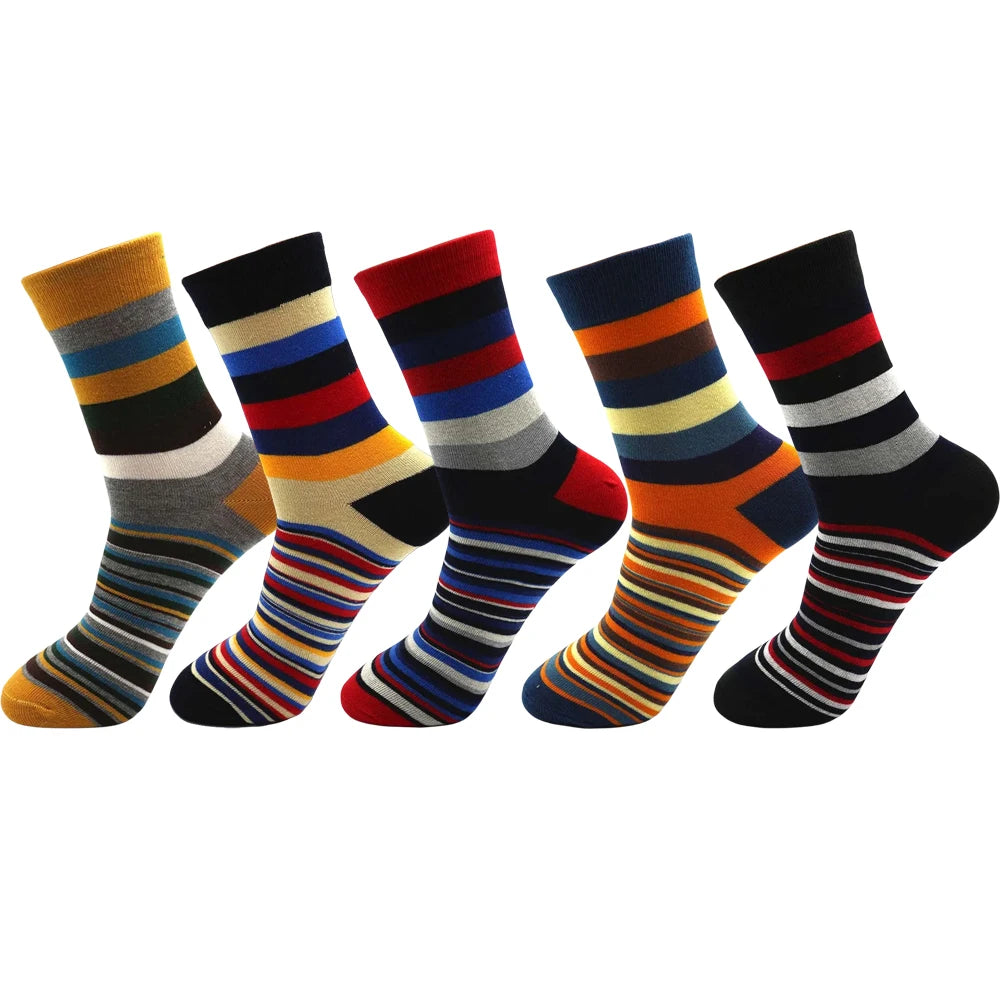 5 Pairs Men's Striped Cotton Socks