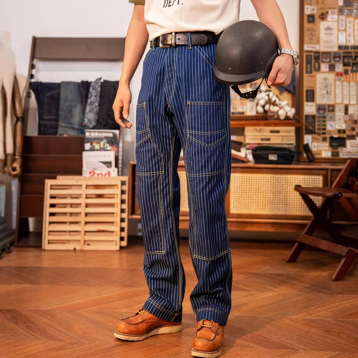 Indigo Wabash Trousers - Vintage Railroad Striped Work Pants