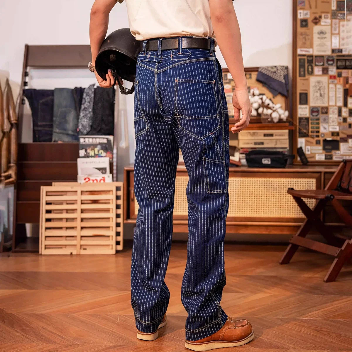 Indigo Wabash Trousers - Vintage Railroad Striped Work Pants