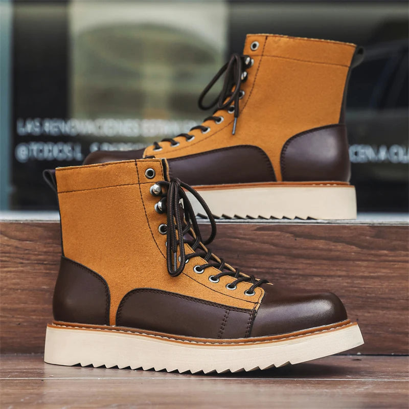 Men's Genuine Leather Ankle Boots | Outdoor Thick-Sole Casual Workwear