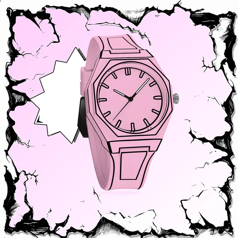 Pink Comic Book Sketch Design Style Anime  Japanese Quartz Watch