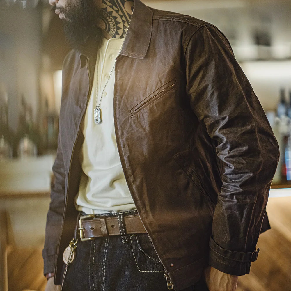 Men's Vintage Waxed Canvas Jacket With Lapel - Slim Fit