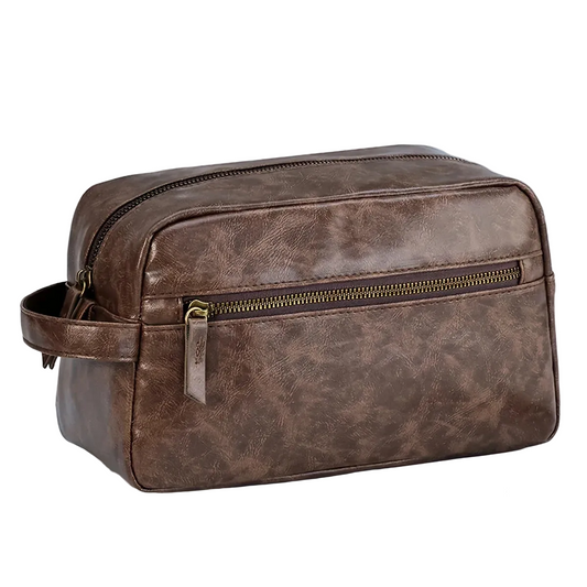 Men Travel Toiletry Bag Waterproof Leather Shaving Kit Organizer