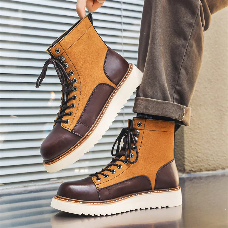 Men's Genuine Leather Ankle Boots | Outdoor Thick-Sole Casual Workwear