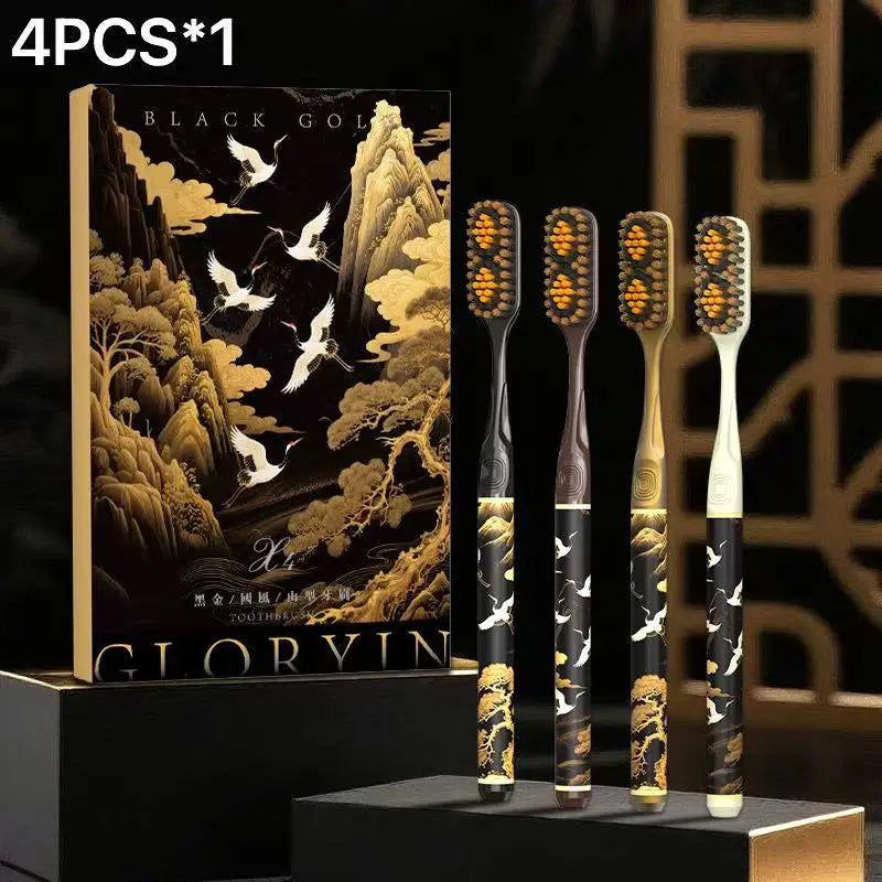 Black Gold Series Twin Peaks Convex Soft Hair Toothbrush Sets