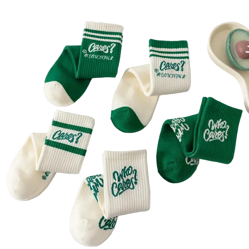 Green Japanese Cotton Mid Tube Socks
